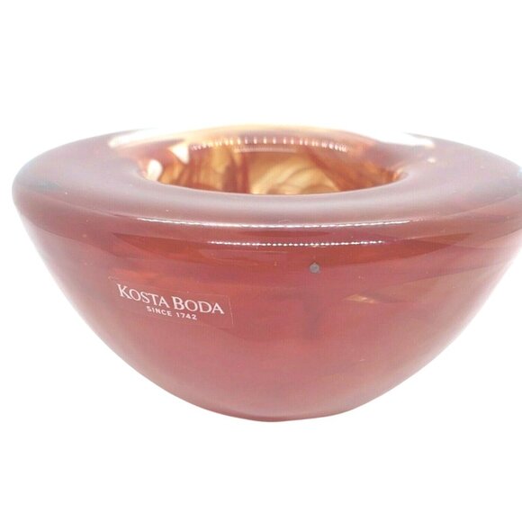 Kosta Boda Atoll Bowl Paperweight Anna Ehrner Red Swirl Art Glass Sweden